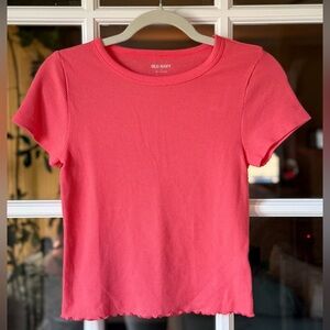 NWT Old Navy Women's Size Small Coral Lettuce Edge-Thermal Knit Cropped Tee